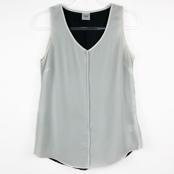 Cabi White Black Domino Mesh Layered Sleeveless Top Small 3076 - Picture 1 of 6
